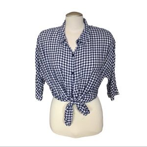FAME FOREVER Blue Checkered Button Down Shirt Size XL